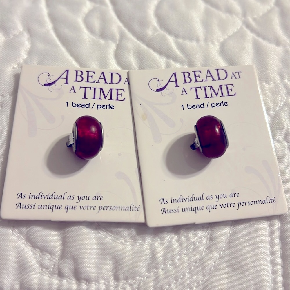 2 Handmade Red Glass Bead Charms NWT
